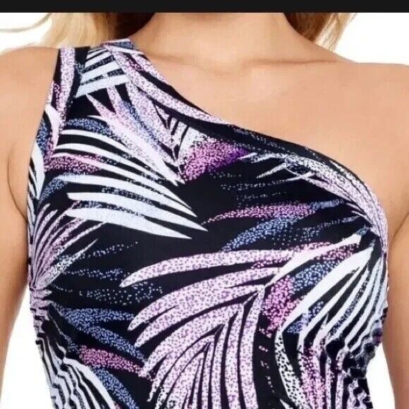 NWT SWIM SOLUTIONS Black MULTI Tummy Control One Shoulder One Piece Swimsuit 18 - Picture 4 of 9